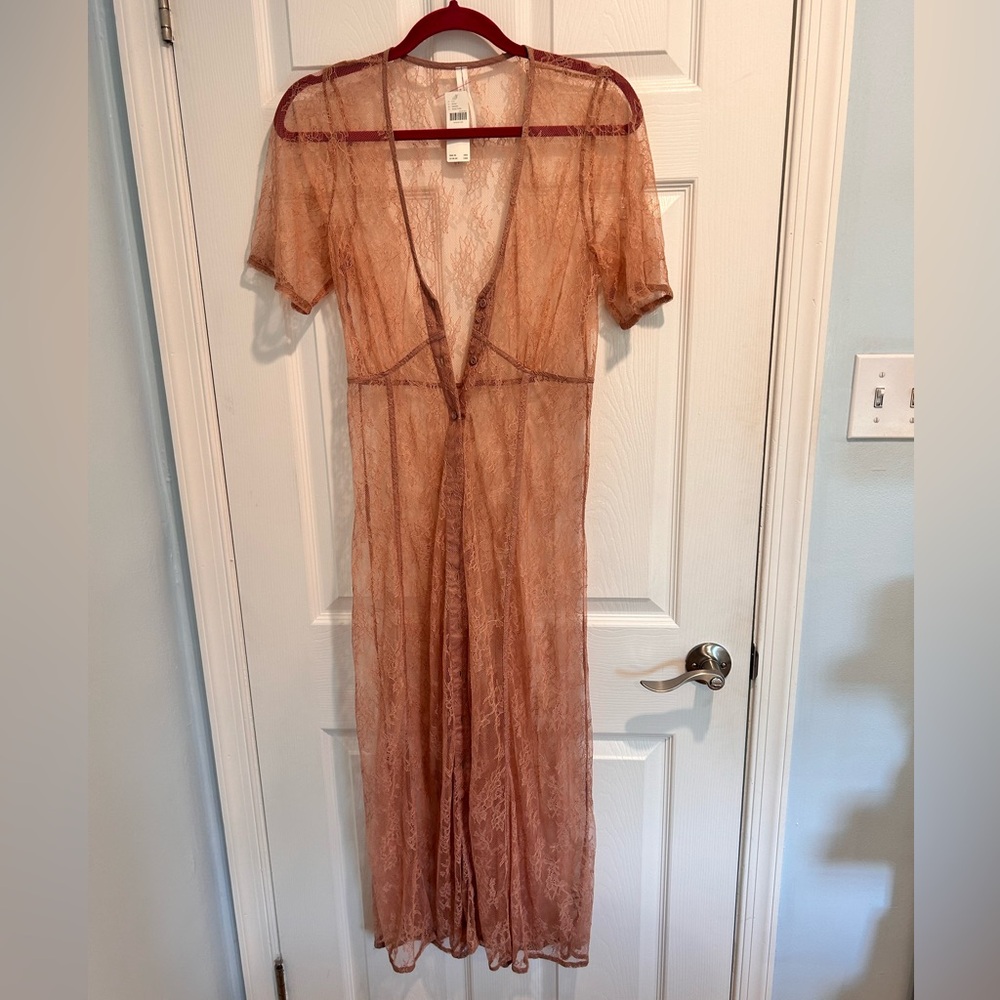 Anthropologie Lace Dress in Rust maxi bohemian festival see through